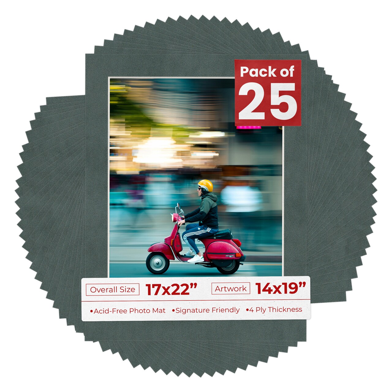 Dark Grey Suede Mat Board for 17x22 Frames - Fits 14x19 Photos